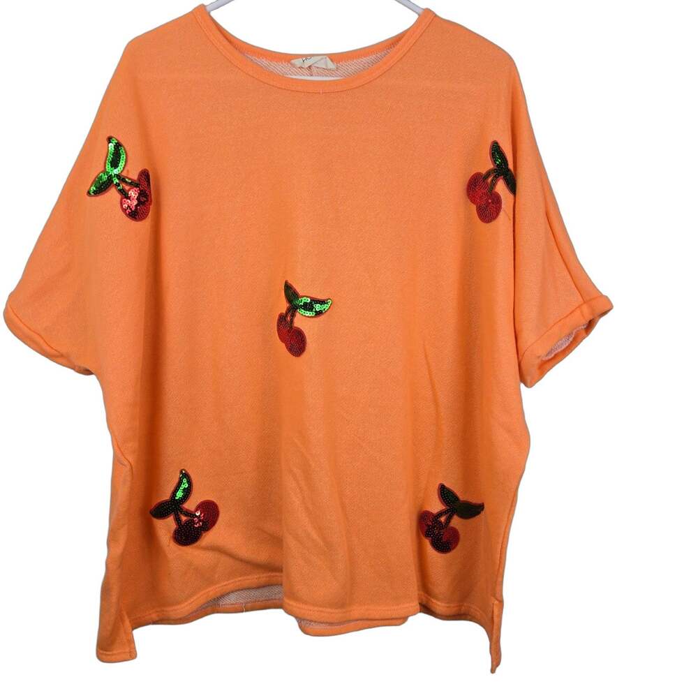 RESORT CHERRY HOPELY Women's Orange T-Shirt Short Sleeve Round Neck Sequin Knit